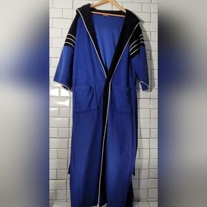 TOWNCRAFT Mens Soft Fleece Hooded Belted Long Robe Side Pockets Color Block Patt